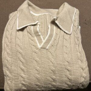 Unbranded Cream Beige Cream Knit Sweater Men’s 2X V-Neck Polo Long Sleeve